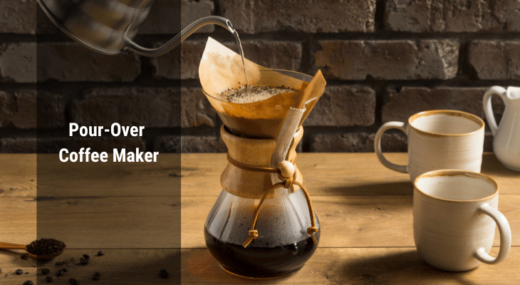 Pouring water from kettle into Pour-over coffee maker